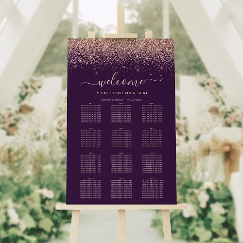 Dark Purple Rose Gold Glitter Wedding Seating Foam Board