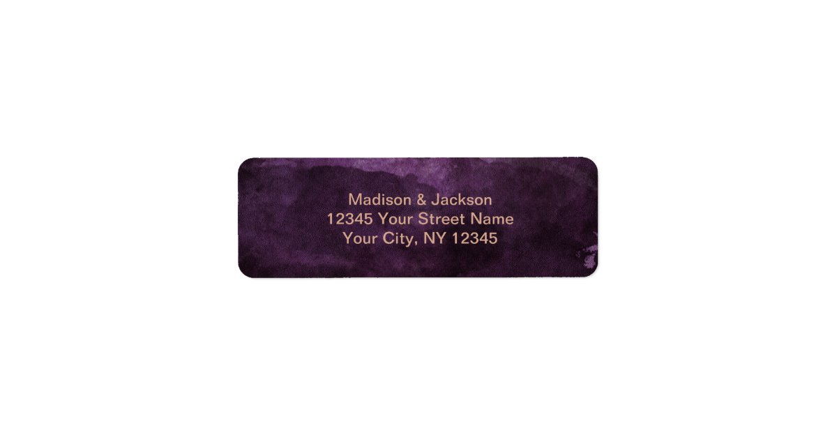 Dark Purple Rose Gold Wedding Return Address Label | Zazzle
