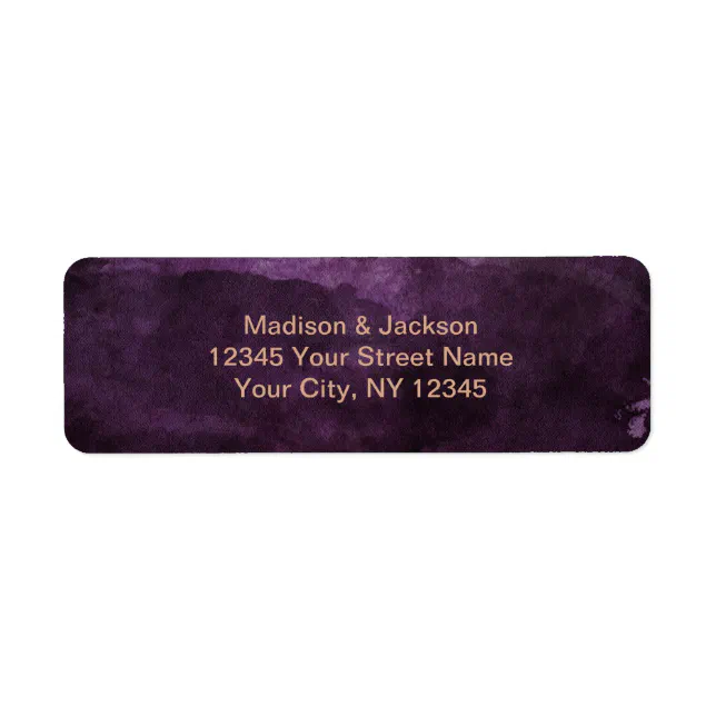 Dark Purple Rose Gold Wedding Return Address Label | Zazzle
