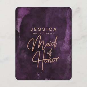 Dark Purple Rose Gold Will You Be My Maid of Honor Invitation
