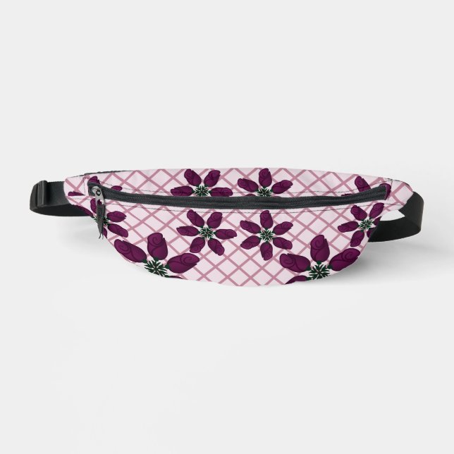 Dark Purple Rose Pattern — Elegant Plum Flora Fanny Pack (Front)
