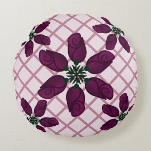 Dark Purple Rose Pattern — Elegant Plum Floral Round Pillow