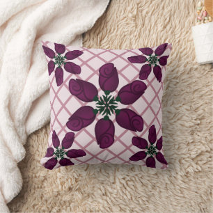 Dark Purple Rose Pattern — Elegant Plum Floral Throw Pillow