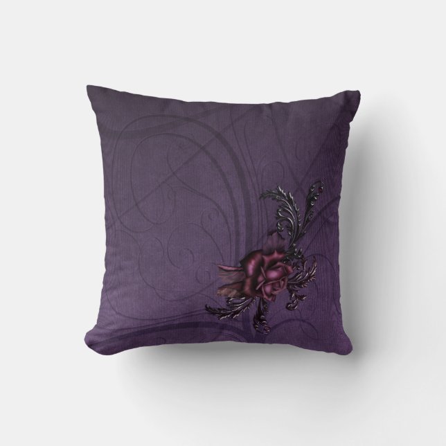 Dark Purple Rose Throw Pillow (Front)
