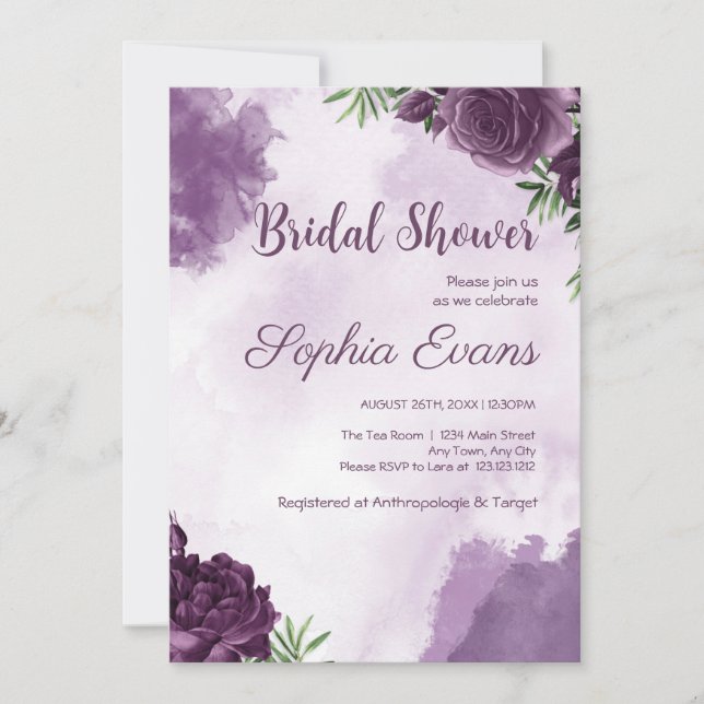 Dark Purple Roses Floral Gothic Bridal Shower Invitation (Front)