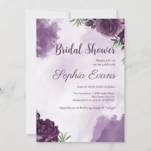 Dark Purple Roses Floral Gothic Bridal Shower Invitation