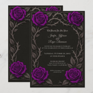 Dark purple roses Gothic wedding Invitation