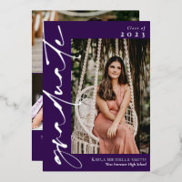 Dark Purple Silver Calligraphy Photo Graduation