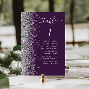 Dark Purple Silver Glitter Wedding Table Number by Wedding_Paper_Nest at Zazzle