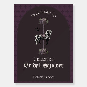 Dark Purple Skeleton Horse Shower Welcome Sign