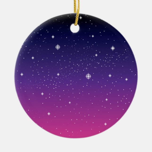 Dark Purple Starry Night Sky Ceramic Ornament (Front)