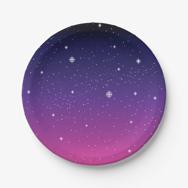 Dark Purple Starry Night Sky Paper Plates (Front)
