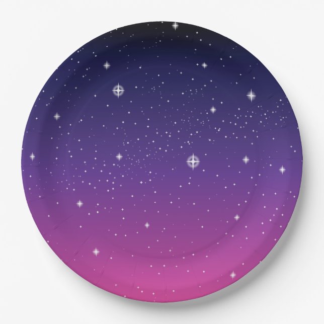 Dark Purple Starry Night Sky Paper Plates (Front)