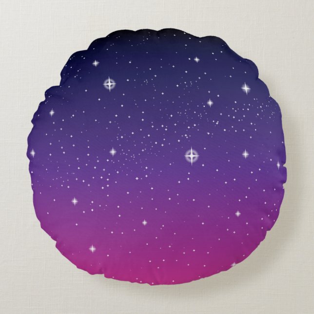 Dark Purple Starry Night Sky Round Pillow (Front)