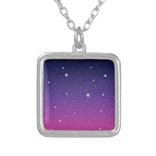 Dark Purple Starry Night Sky Silver Plated Necklace