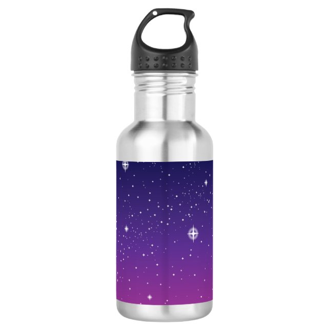 Dark Purple Starry Night Sky Water Bottle (Front)