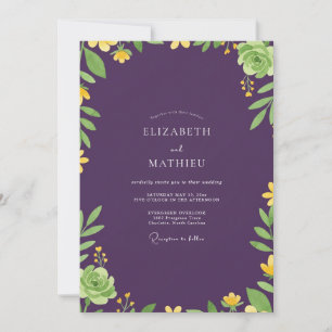 Dark Purple Succulent Eucalyptus Wedding Invitation