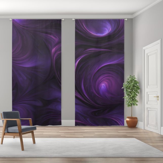Dark Purple Swirl Design Blackout Curtains (Wide)