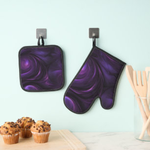 Dark Purple Swirl Design Oven Mitt & Pot Holder Set