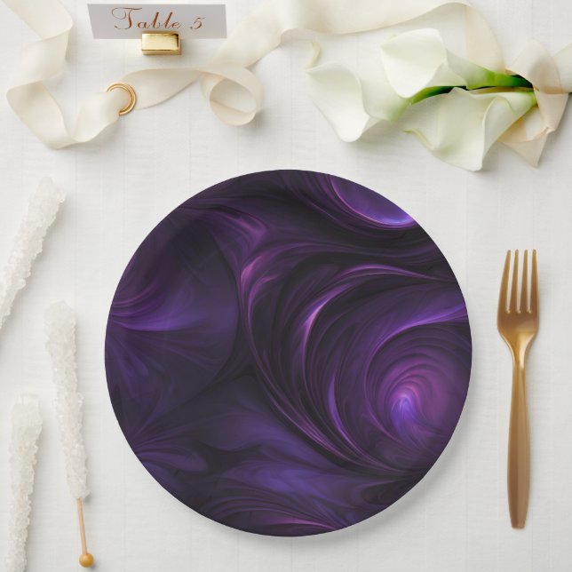 Dark Purple Swirl Design Paper Plates (Wedding)