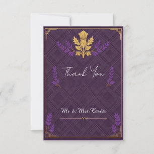 Dark Purple Tartan Scottish Thistle Wedding Thank You Card