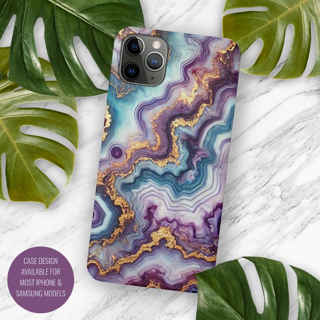 Dark Purple Teal Blue Gold Marble Art Pattern Case-Mate iPhone Case (Creator Uploaded)