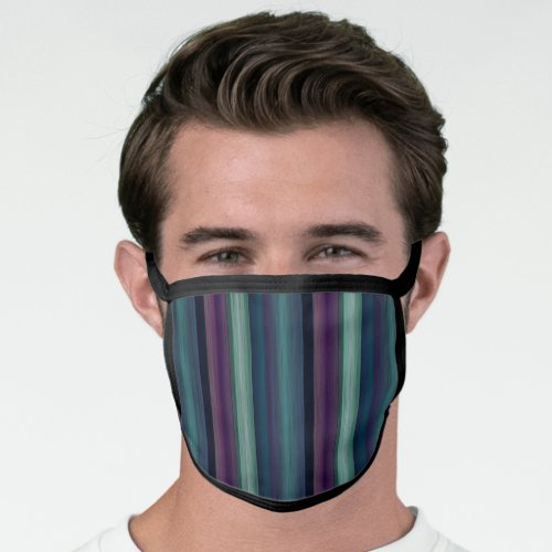 Dark Purple Teal Blue Green Black Stripes Art Face Mask