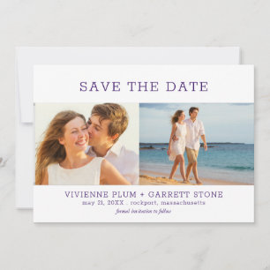 Dark Purple Text Three Photo Wedding Save The Date