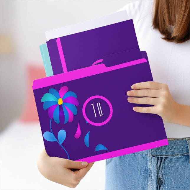 Dark Purple Trendy Floral And Striped File Folders (Bright colors to add a little zing to your study notes while still being a fashion statement.)