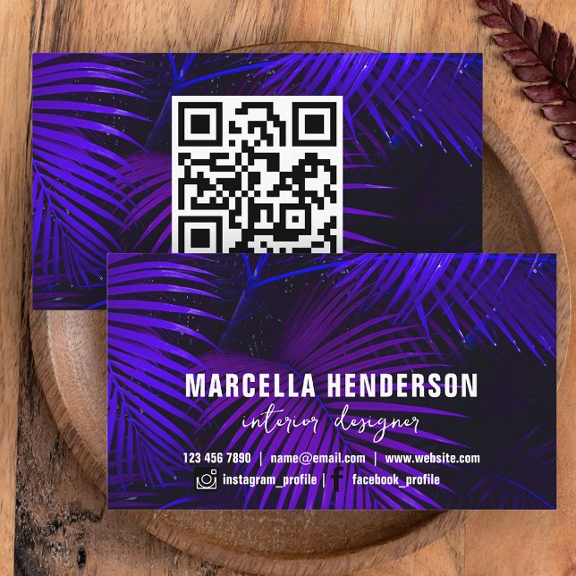 Dark Purple Tropical Palm Leaves Interior Designer Business Card (Creator Uploaded)
