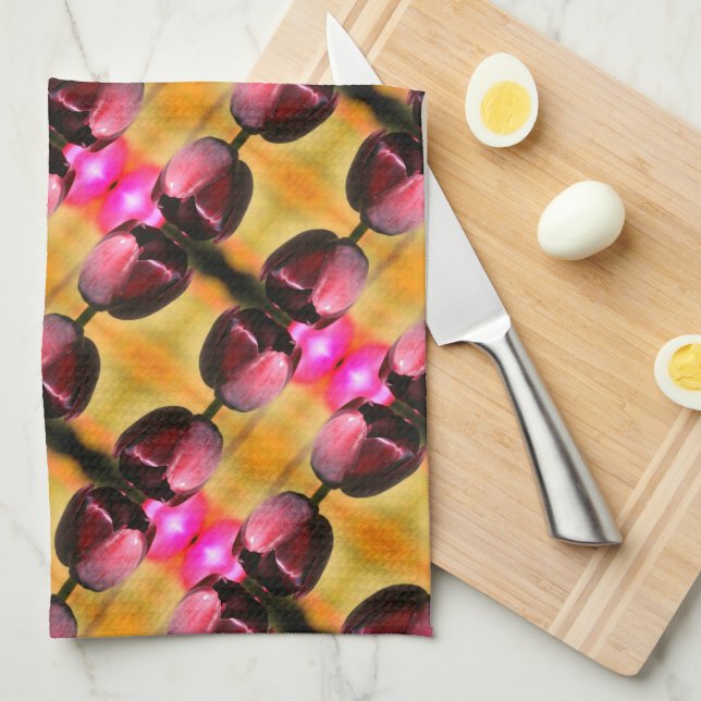 Dark Purple Tulip Flower Abstract Pattern      Kitchen Towel (Quarter Fold)