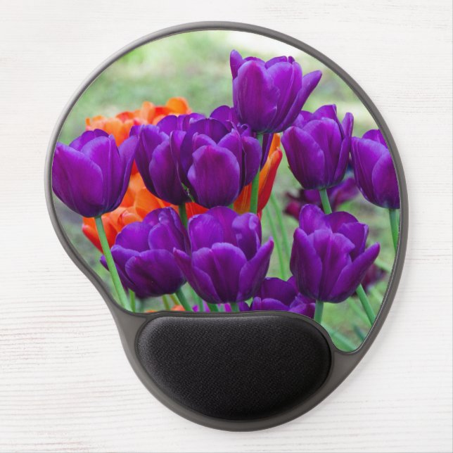 Dark purple tulips  on a sunny day in the garden   gel mouse pad (Front)