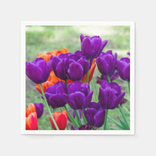 Dark purple tulips on a sunny day in the garden napkins