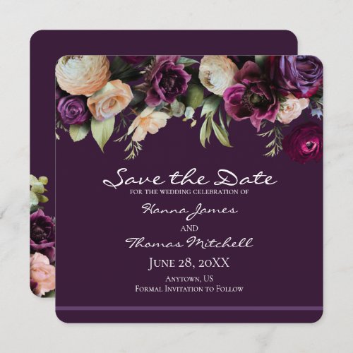 Dark Purple Vintage Romantic Floral Wedding Save The Date