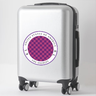 Dark Purple & Violet Checkerboard Monogram Luggage Sticker