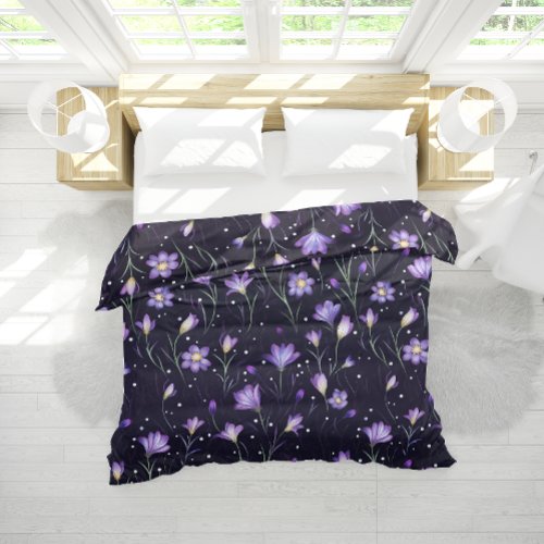 Dark Purple Violet Flowers Girly Floral Pattern  Duvet Cover