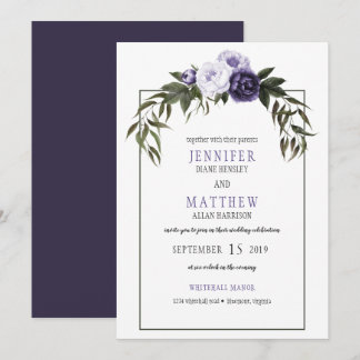 Dark Purple Violet Peonies Watercolor Weddings Invitation