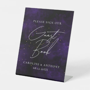 Dark Purple Watercolor Black Magical Guest Book Pedestal Sign
