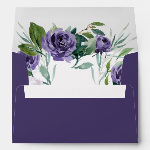 Dark Purple Watercolor Floral Wedding Envelope