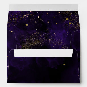 Dark Purple Watercolor Magical Gold Black Envelope
