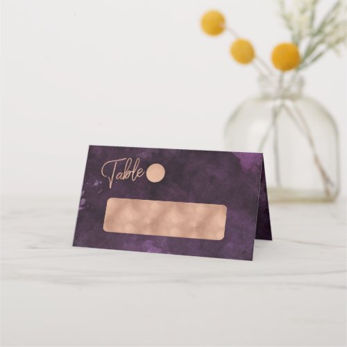 Dark Purple Watercolor  Rose Gold Table Number Place Card