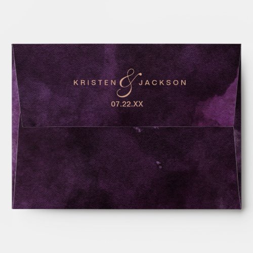 Dark Purple Watercolor Rose Gold Wedding Monogram Envelope
