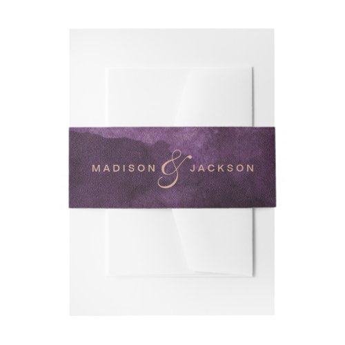 Dark Purple Watercolor Rose Gold Wedding Monogram Invitation Belly Band