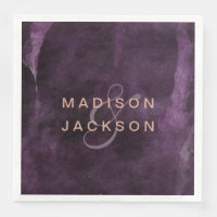Dark Purple Watercolor Rose Gold Wedding Monogram
