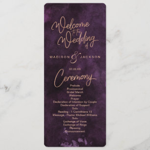 Dark Purple Watercolor Rose Gold Wedding Program