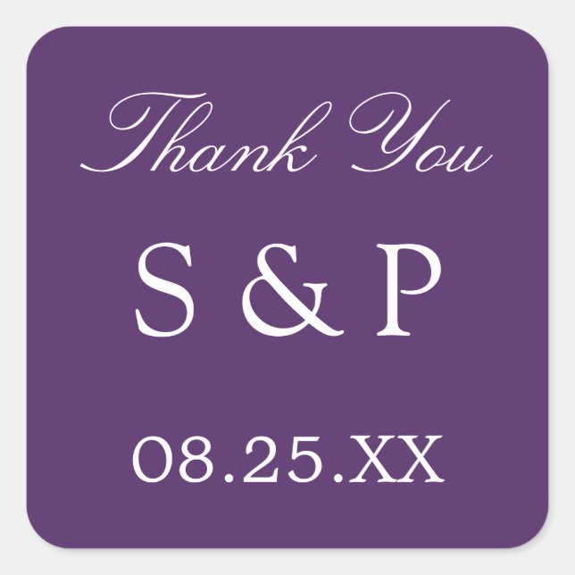 Dark Purple Wedding Favor Thank You Sticker (Front)