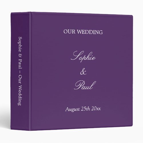 Dark Purple Wedding Personalized 3 Ring Binder