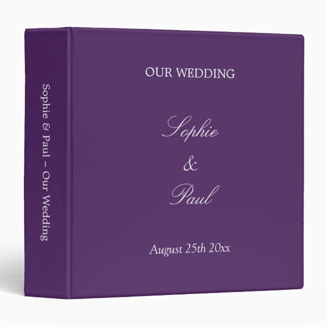 Dark Purple Wedding Personalized 3 Ring Binder (Front/Spine)