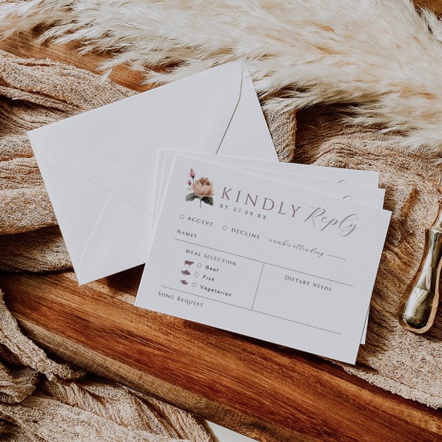 Dark Purple Wedding Reply Card with Meal Choice (Creator Uploaded)