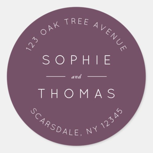 Dark Purple Wedding Return Address Modern Classic Round Sticker